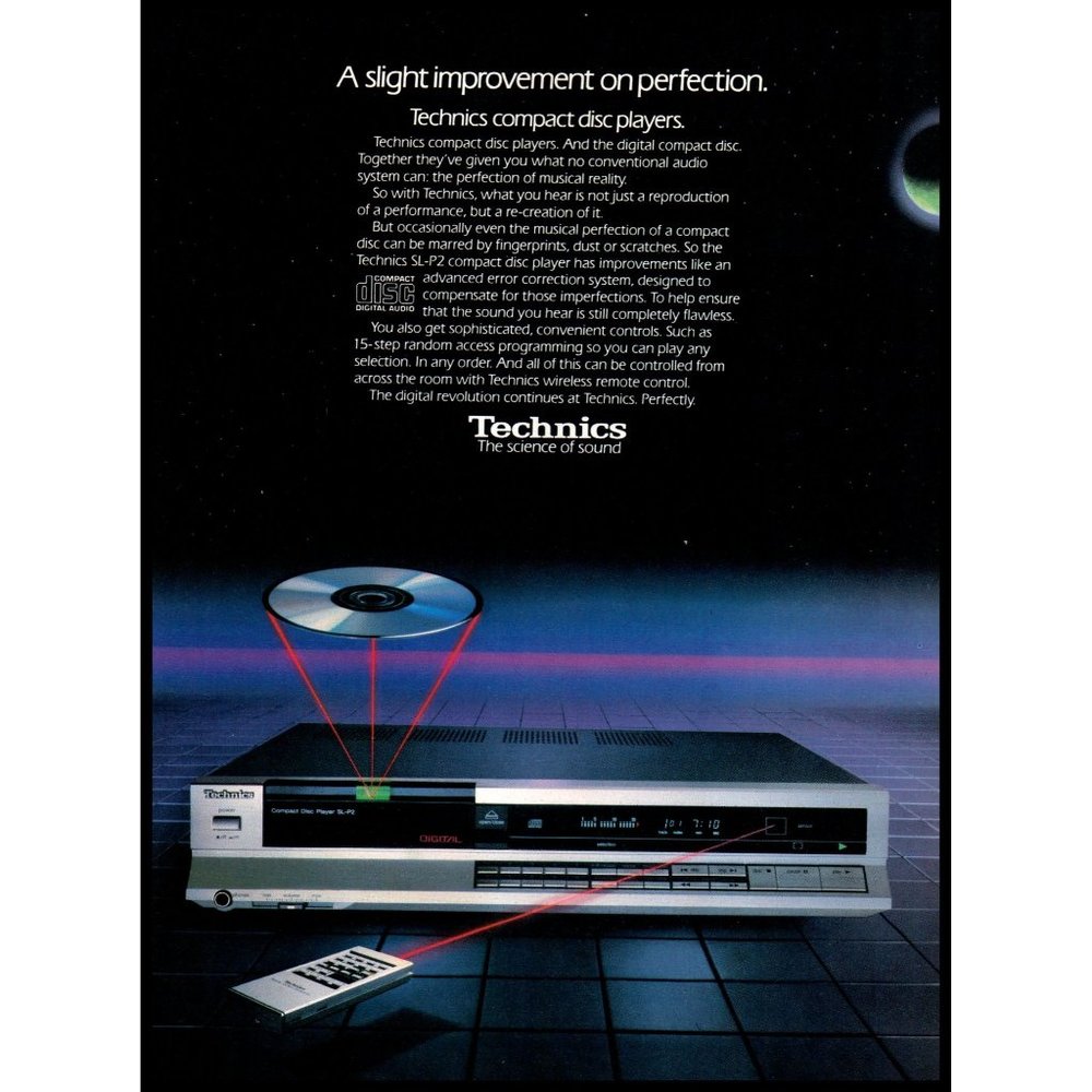 1984 Technics Compact Disc CD Player Vintage Print Ad Futuristic Wall Art Photo